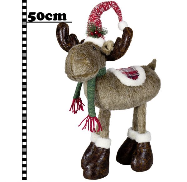 Elch 50cm Rentier Weihnachts Deko Figur stehend Winter Weihnachten Plüsch Braun