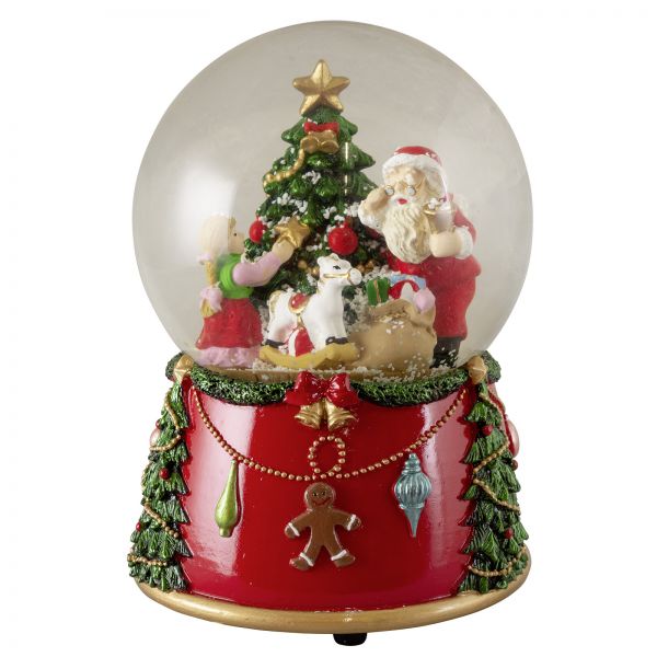 Schneekugel mit Spieluhr 14cm Weihnachtsmann mit Baum