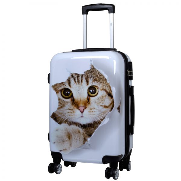 Polycarbonat Koffer- und Kofferset 3tlg Katze weiß
